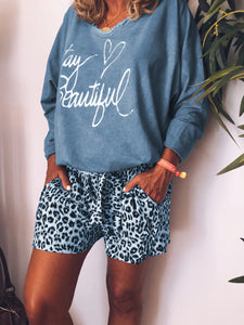 Casual Loose Top Leopard Print Shorts Set