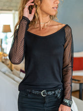 Load image into Gallery viewer, Scoop Neck Lace Sleeve Casual Tops Slim Blouses
