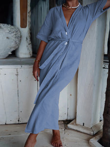 Casual Button-up Waist Solid Color Dress