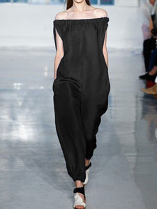 Casual Loose Neckline Solid Color Jumpsuit