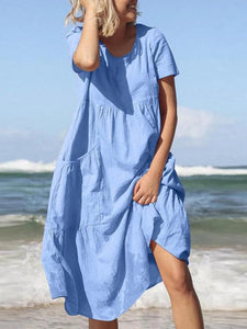 Front Pocket Solid Color Loose Casual Dress