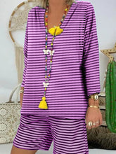 Load image into Gallery viewer, Striped V-Neck Long-Sleeved Suit
