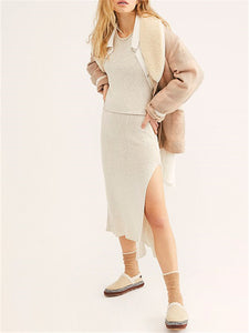 Solid Color Knitted Loose Suit Skirt