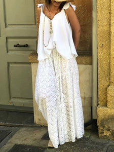 Casual Loose Solid Color Lace Sling Two-piece Suit