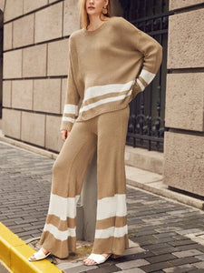 达不到供应链要求，产品下架Round Neck Knitted Striped Color Matching Suit