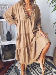 Simple Casual Loose V Neck Dress