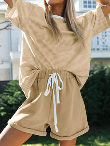 Casual Loose Striped Round Neck Two-piece Suit
