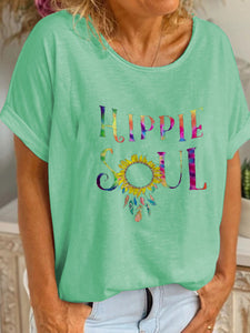 Vintage Round Neck Casual Printed T-Shirts Tops