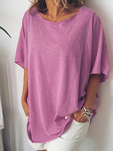 Round Neck Short Sleeve Solid Color Casual T-shirt