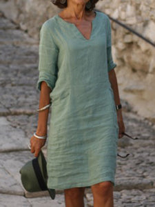 Fashionable Solid Color V-neck Casual Dress