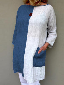 Casual Color-block Side Pockets Paneled Blouse