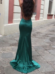 Elegant Silk High-fork V-neck Evening Dress
