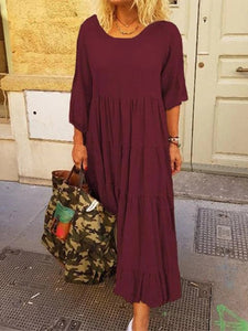 Bohemian Casual Solid Long Sleeve Maxi Dress