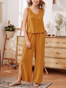 V-neck Solid Color Loose Suit