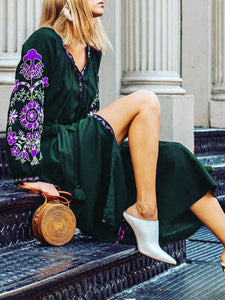V-neck Floral Print Loose Dress
