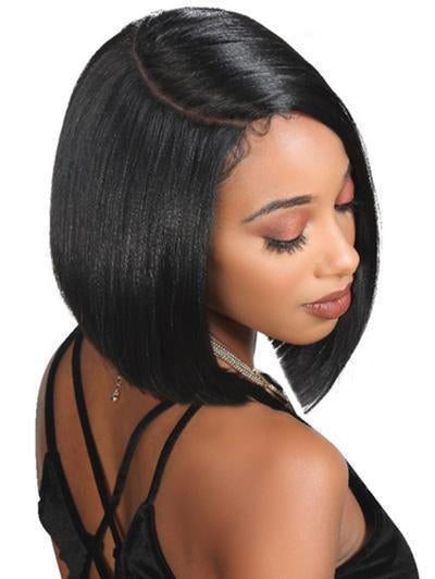 Bob Short Straight Black Synthetic Hair 6-Inch Half Moon Wigs