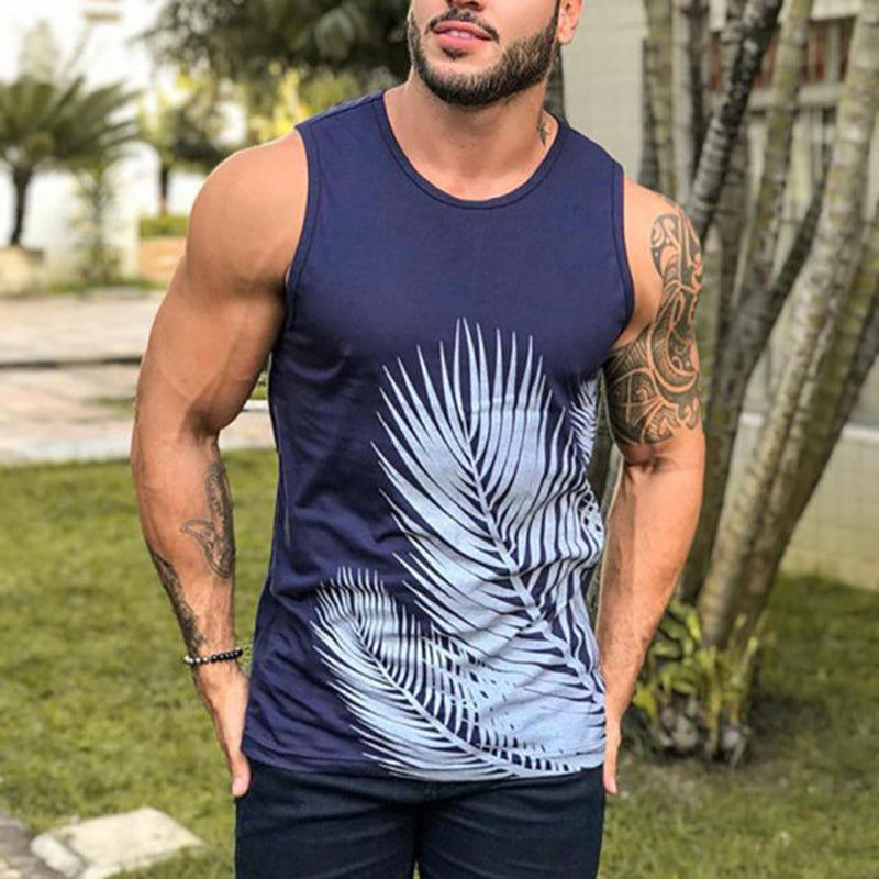 Men'S Casual Fashion Sports Round Neck Print Vest