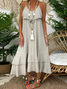 Casual Cotton Dress with Suspenders
