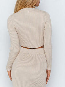 Round Neck Solid Color Knitted Suit Skirt