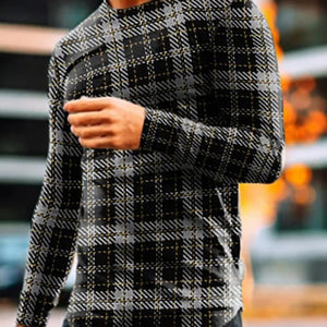 Fashion Casual Check Long Sleeve Men'S T-Shirt
