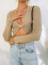 Load image into Gallery viewer, V-neck Pleated Solid Long-sleeved T-shirt

