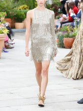 Load image into Gallery viewer, Fashion One-shoulder Shiny Tassel Evening Dress
