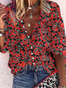 Vintage Bohemian Casual Loose Floral Shirt Top