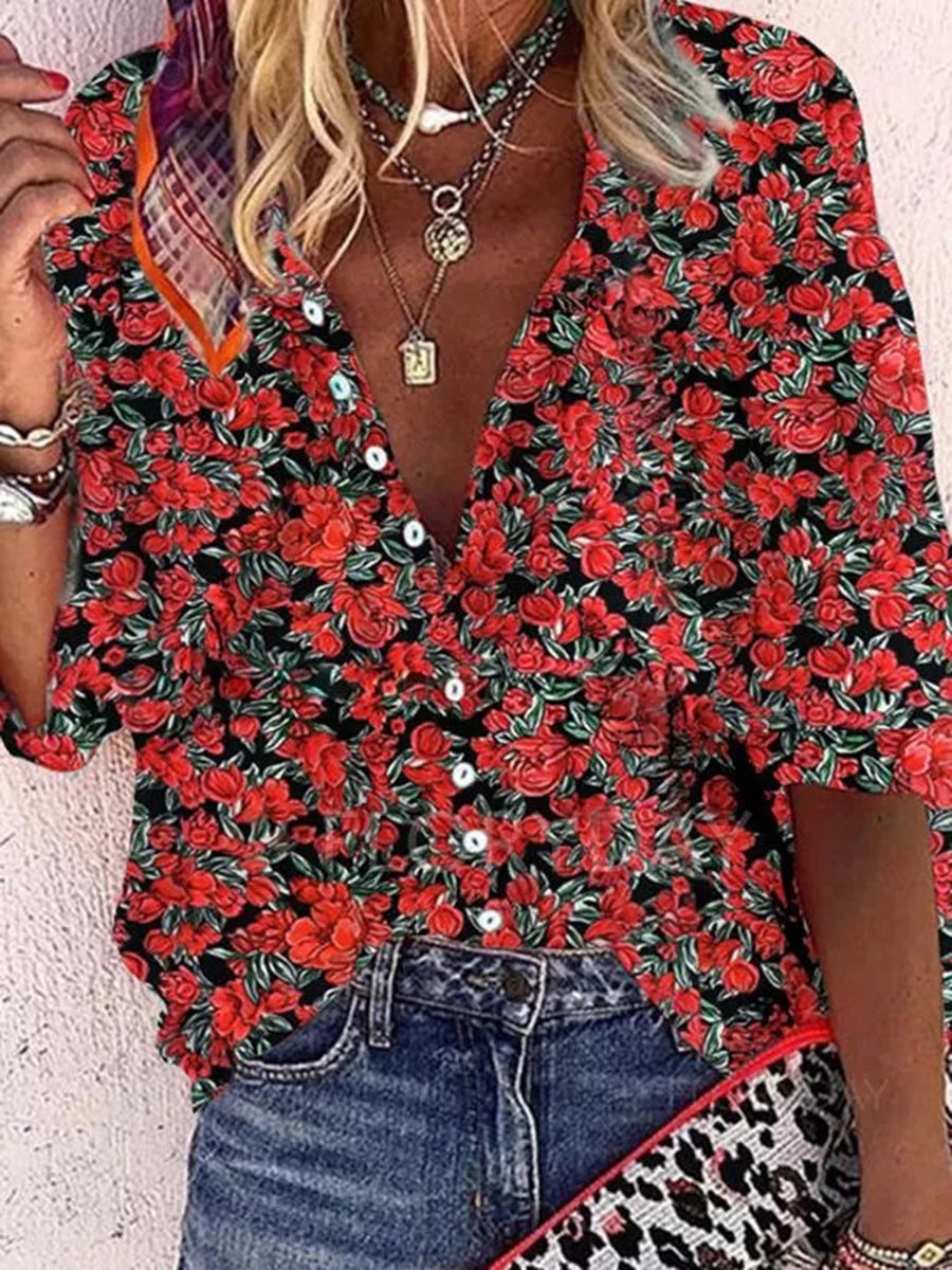 Vintage Bohemian Casual Loose Floral Shirt Top