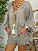 Load image into Gallery viewer, Fashionable Simple Casual Loose V Neck Shirt Shorts Suit
