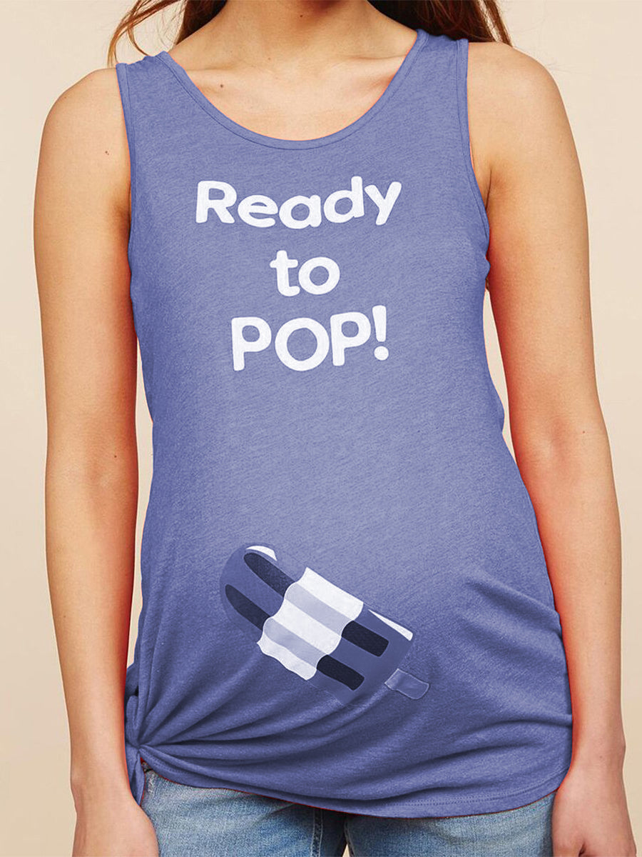 Casual V-neck Printed Maternity Vest Top