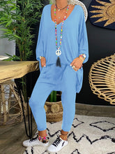 Load image into Gallery viewer, Simple Casual Loose V Neck Long-Sleeved Top Pants Suit
