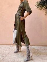 Load image into Gallery viewer, V-neck Solid Color Button Shirt Dress

