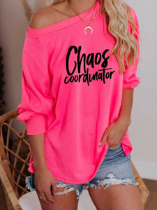 Printed Casual Off-The-Shoulder Long-Sleeved T-Shirt