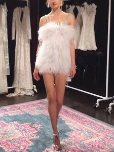 Fashion Solid Color Furry Sling Mini Dress
