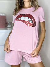 Load image into Gallery viewer, Lip Print Round Neck Short Sleeve Top Shorts Suit
