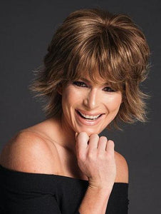Brown Curled Outward Short Synthetic Wigs