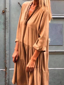 Simple Casual Loose V Neck Dress