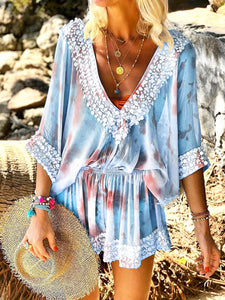 Fashionable Casual Bohemian Printed Mini Dress
