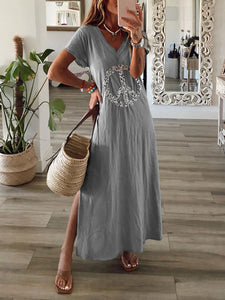 Holiday Printed V-neck Casual Short Sleeve Dress