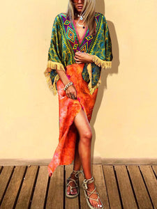 Bohemian Printed Tassel Mini Dress
