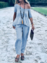 Load image into Gallery viewer, Casual Loose V Neck Top Pants Set
