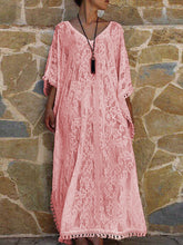 Load image into Gallery viewer, Loose Flower Embroidered Maxi Dress with Tassel Decoration
