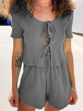 Load image into Gallery viewer, Solid Color Round Neck Lace Casual Two-piece Suit
