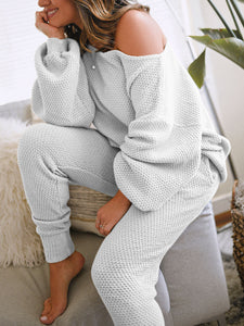 Casual Loose Solid Color Bubble Sleeve Two-piece Suit