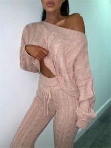 Solid Color Loose Long-sleeved Sweater Suit