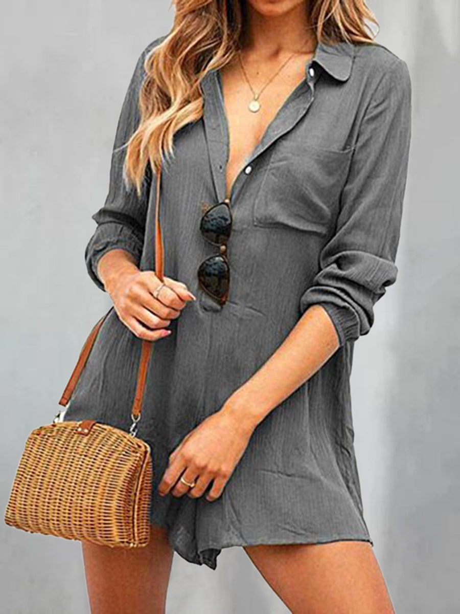 V-neck Solid Color Casual Jumpsuit