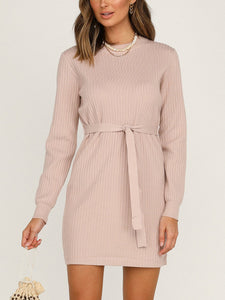 Round Neck Solid Color Long Sleeve Loose Dress