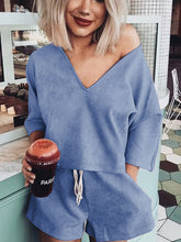 Load image into Gallery viewer, Casual V-neck Lace Solid Color Suit
