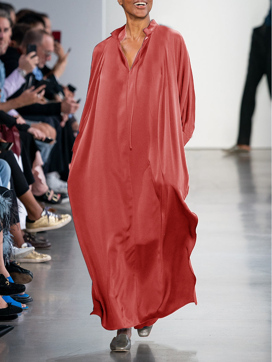 Simple Casual Loose V-Neck Long Sleeve Maxi Dress