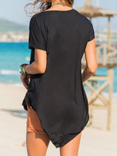 Load image into Gallery viewer, Pure Color Deep V-Neck Short Sleeve T-Shirt with Irregular Hem
